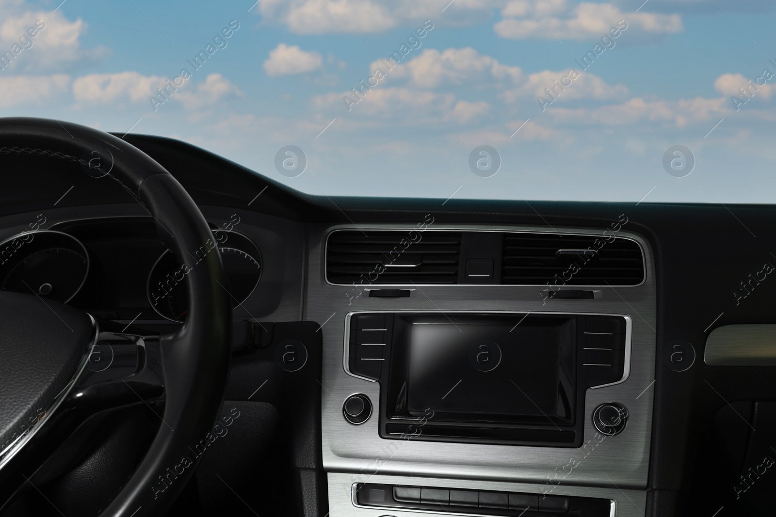 Photo of View of dashboard with navigation system in modern car