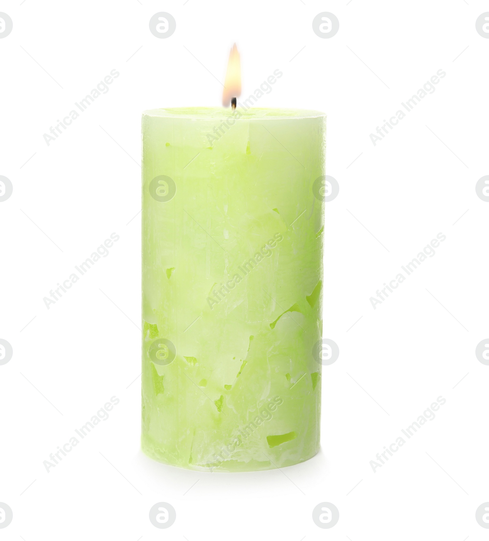 Photo of Alight color wax candle on white background