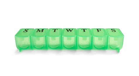 Photo of One empty pill organizer isolated on white