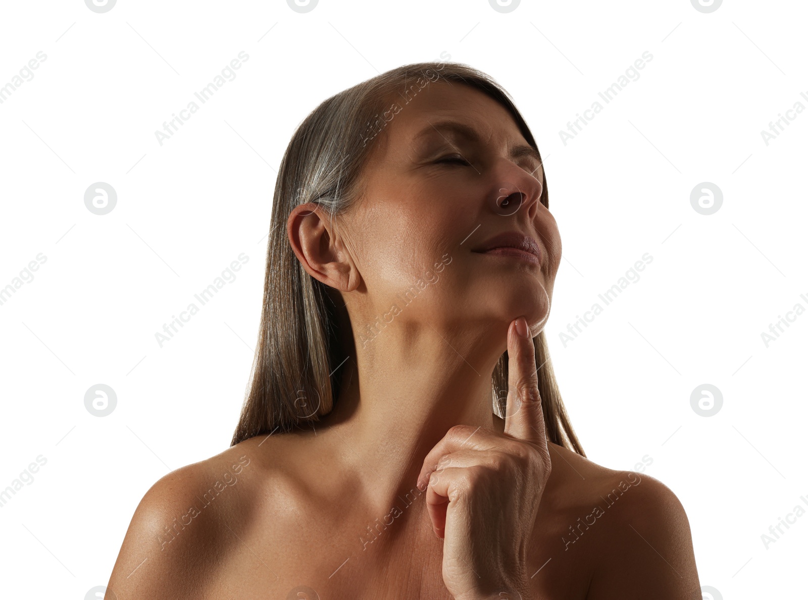 Photo of Beautiful woman with healthy skin on white background