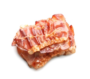 Fried bacon on white background