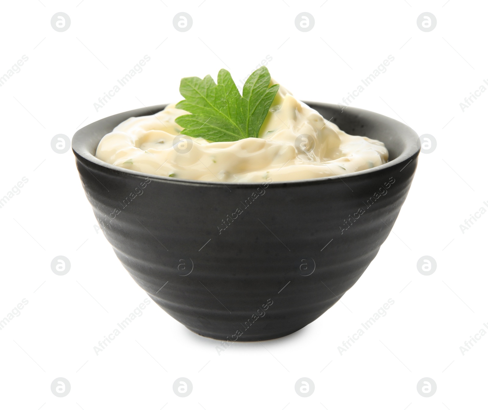 Photo of Tartar sauce in bowl isolated on white