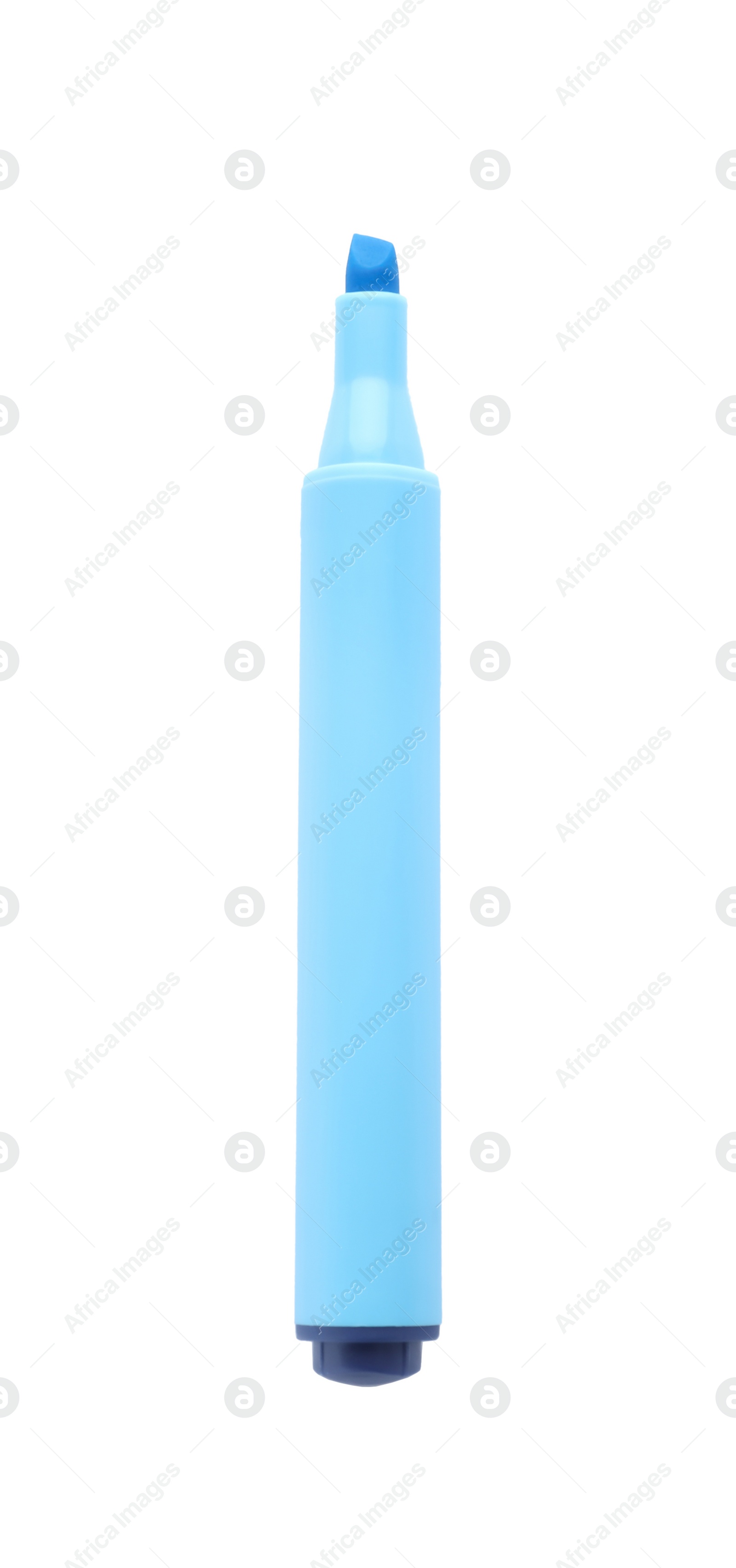 Photo of Bright color highlighter pen isolated on white, top view. School stationery