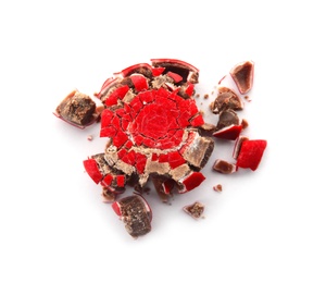 Photo of Crushed candy on white background, top view