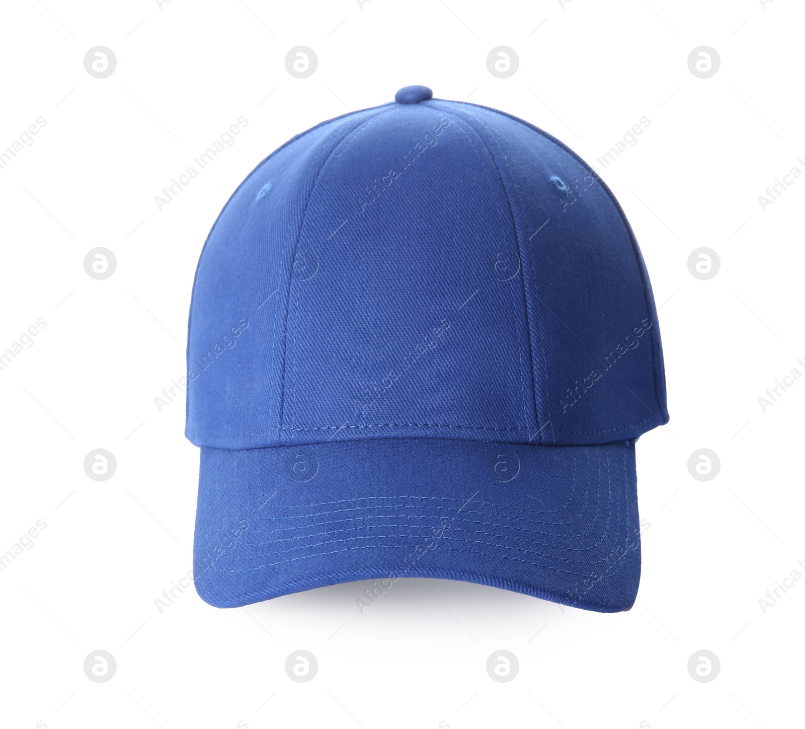 Photo of Stylish blue baseball cap isolated on white