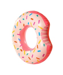 Photo of Bright inflatable ring on white background. Summer holidays