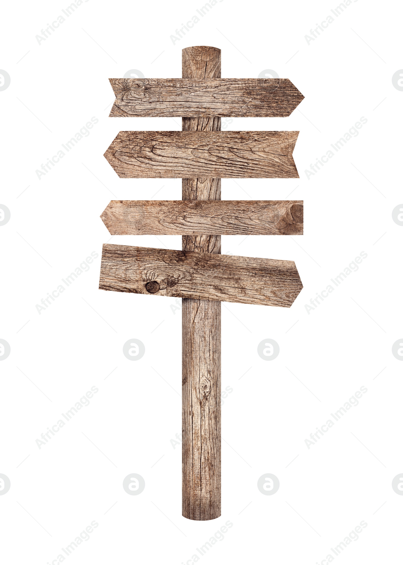 Image of Empty wooden road sign isolated on white