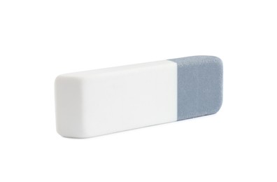 Photo of New double eraser isolated on white. School stationery