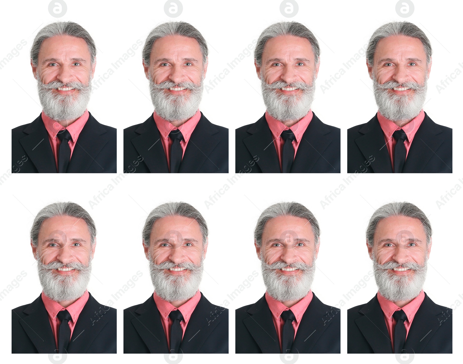 Image of Passport photo, collage. Man on white background, set of photos