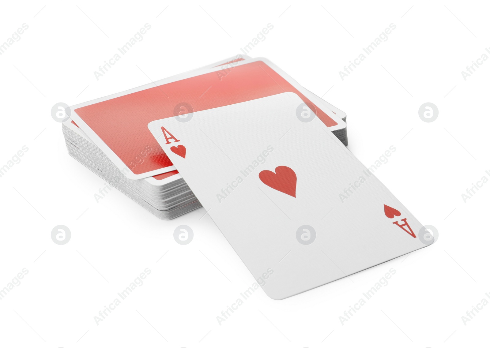 Photo of Deck of playing cards on white background