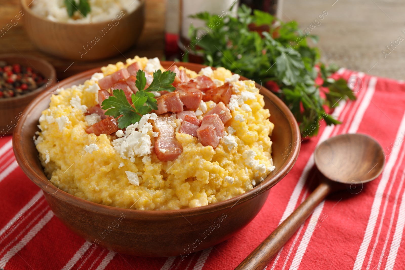 Photo of Delicious traditional Ukrainian banosh served on table