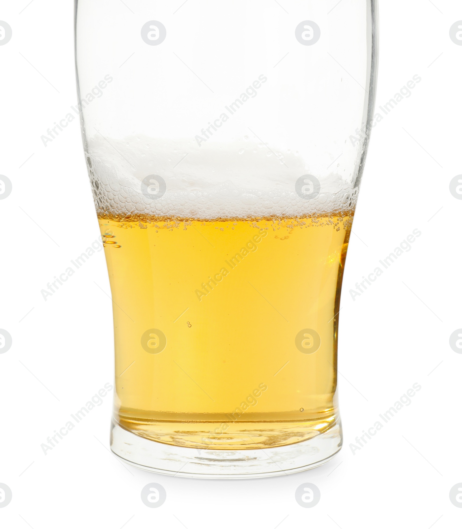 Photo of Half full glass of beer isolated on white