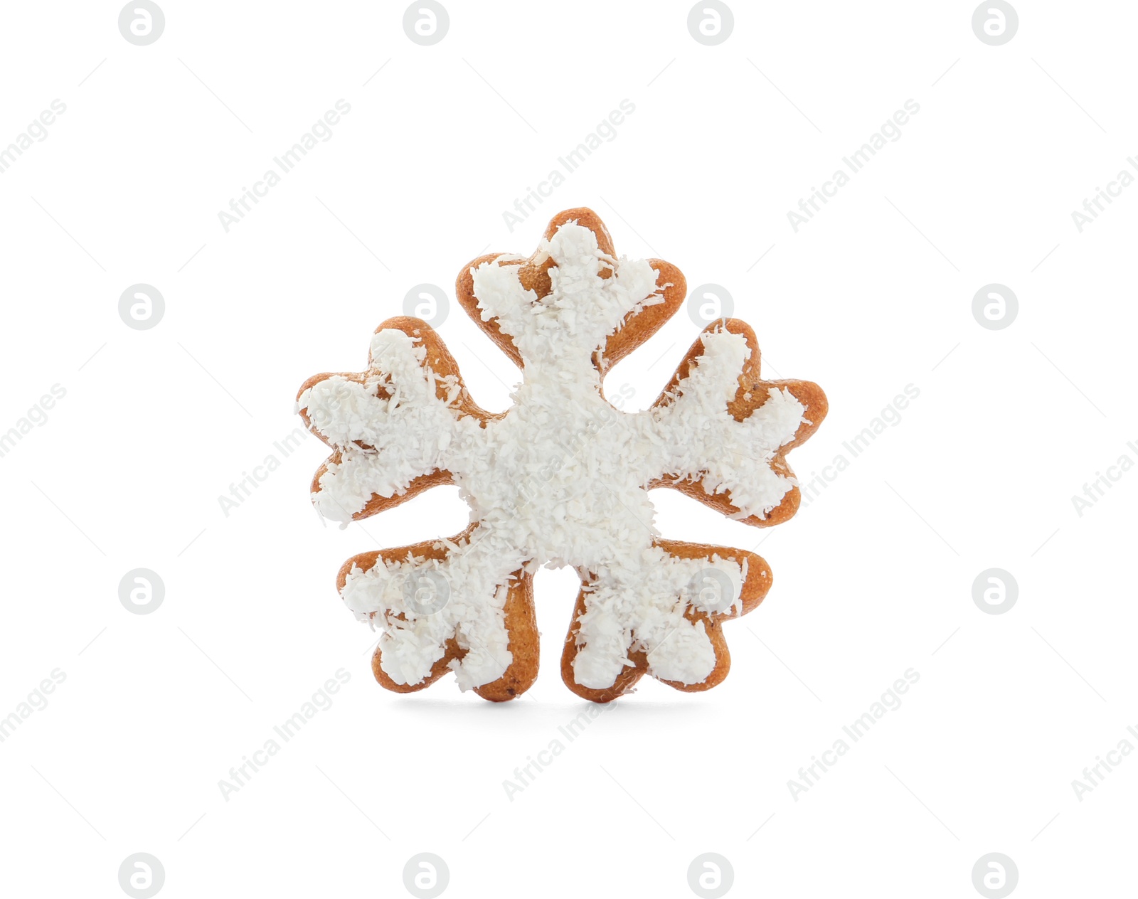 Photo of Snowflake shaped Christmas cookie isolated on white