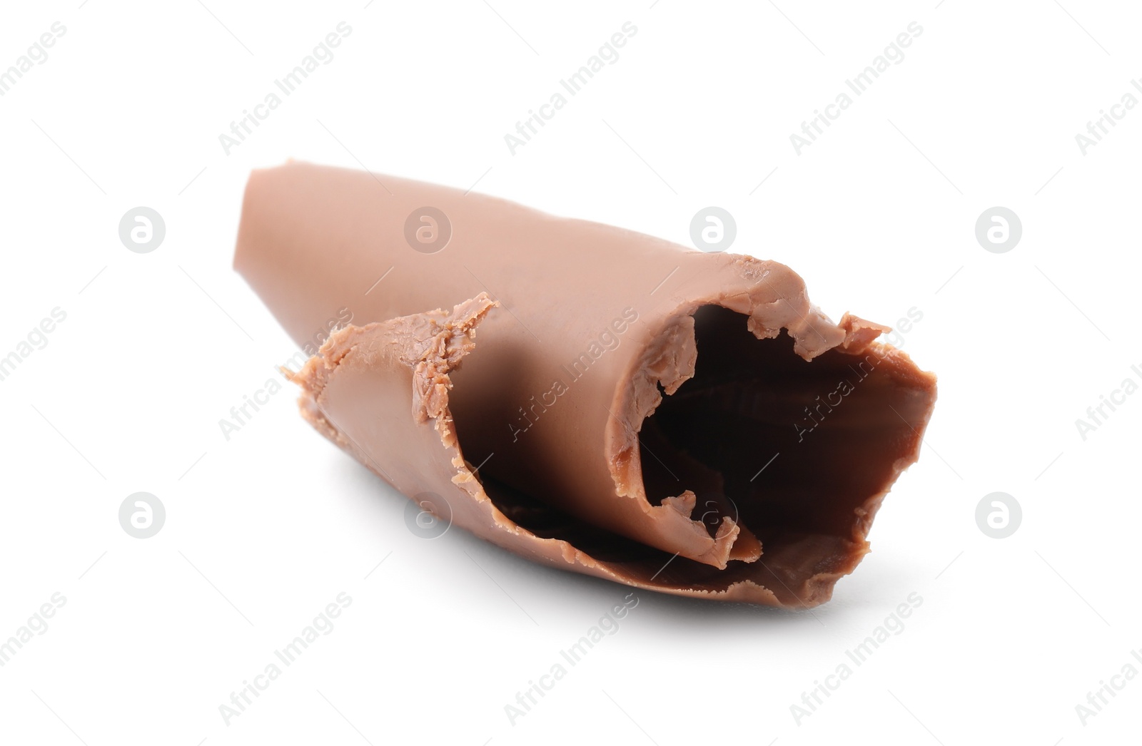 Photo of One tasty chocolate curl isolated on white