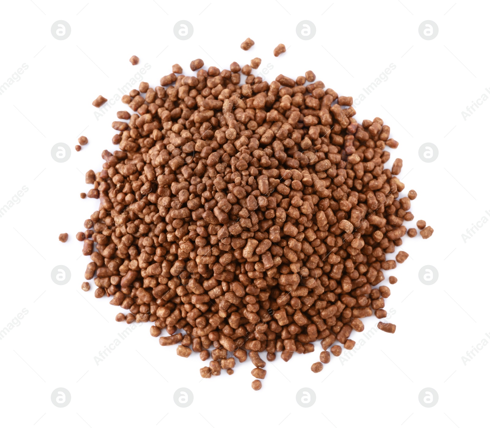 Photo of Pile of buckwheat tea granules on white background, top view