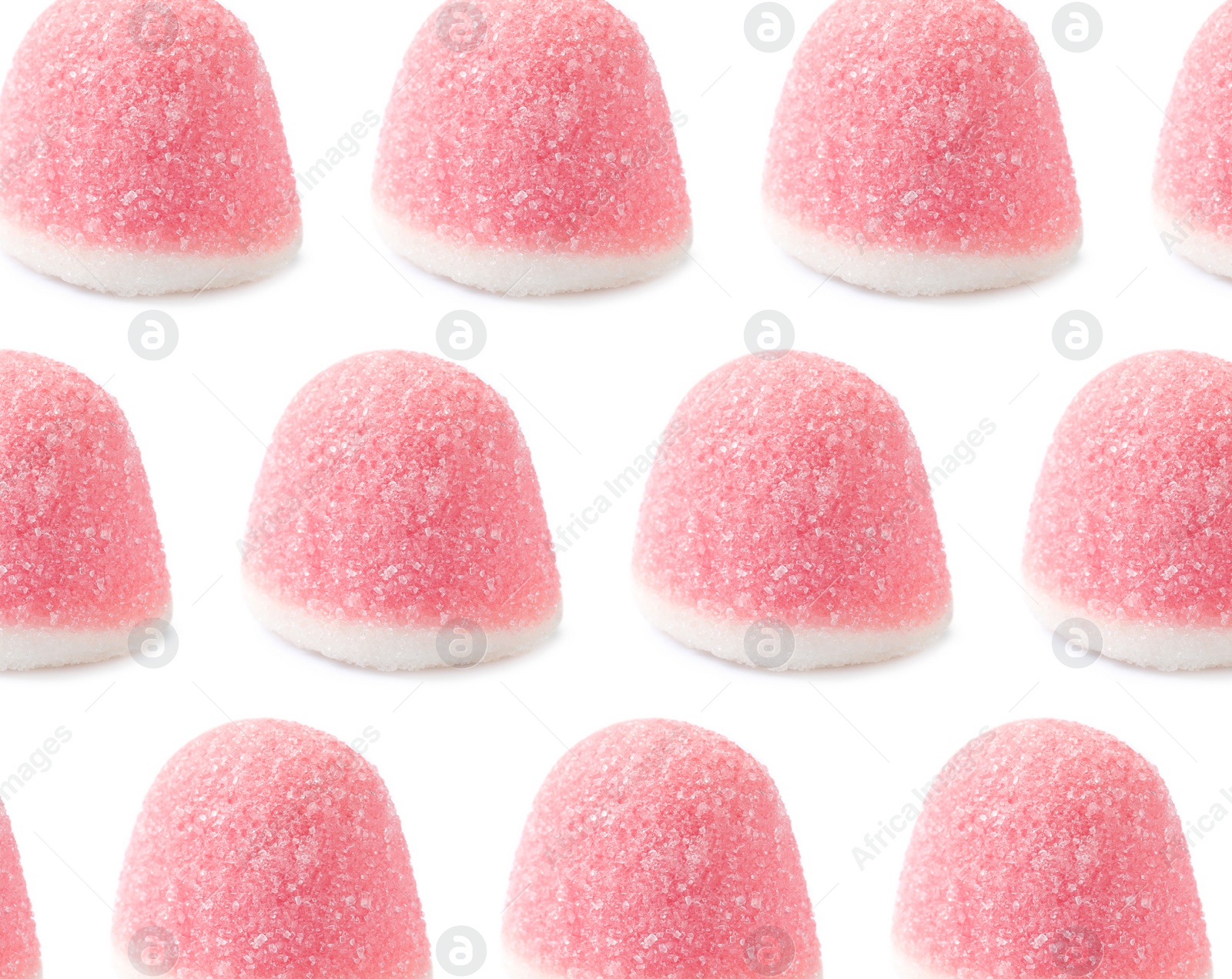 Image of Tasty jelly candies on white background. Pattern design