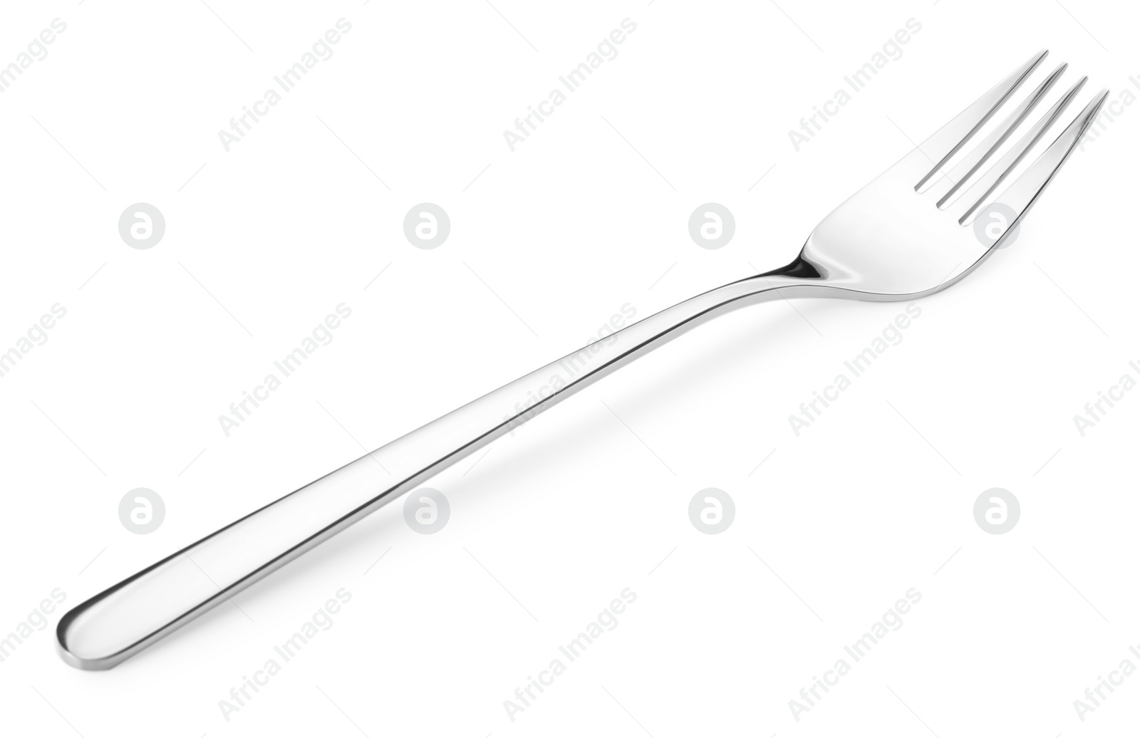 Photo of One shiny silver fork isolated on white