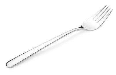 One shiny silver fork isolated on white