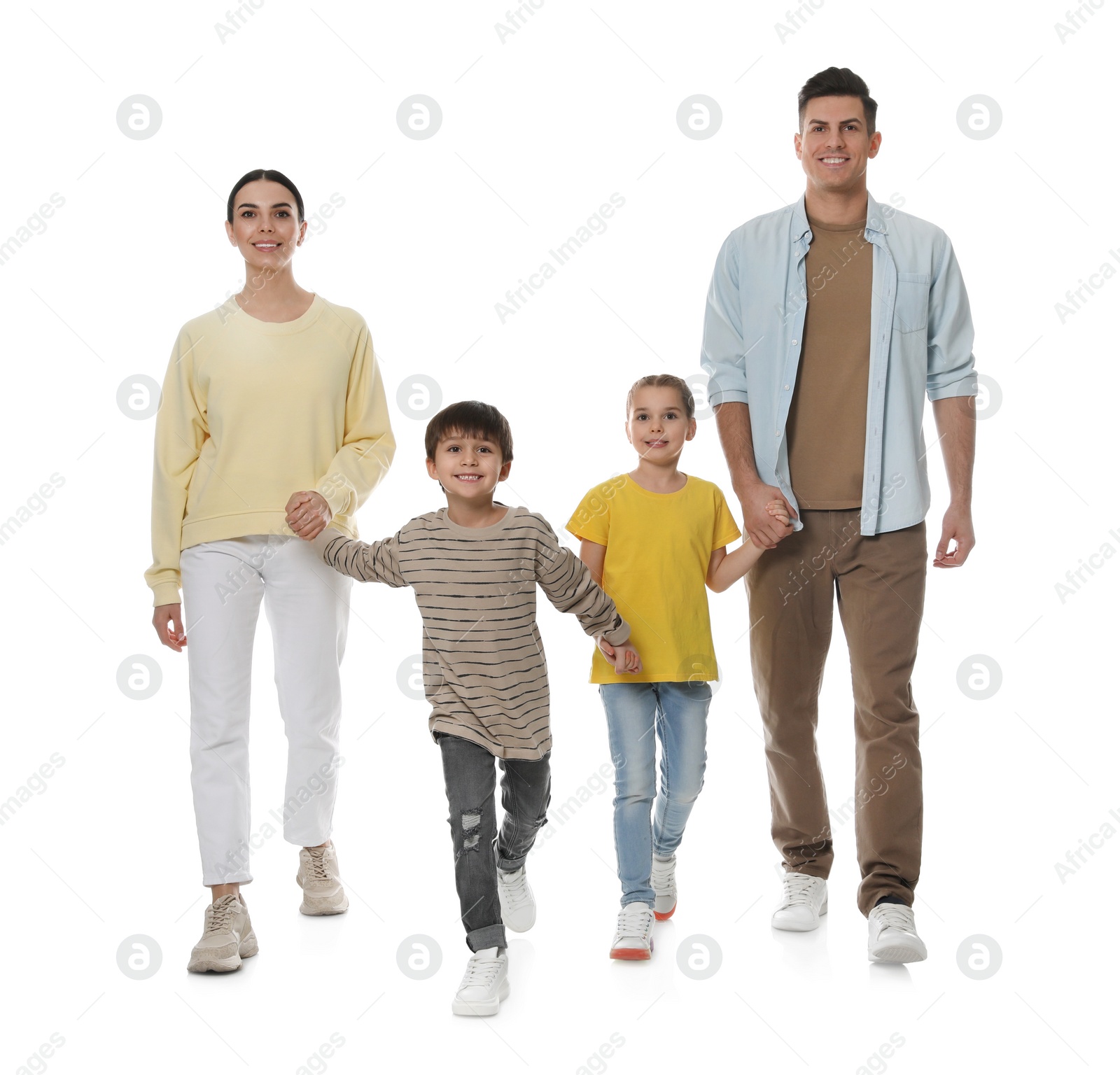 Photo of Children with their parents together on white background