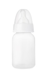 Empty feeding bottle for baby milk isolated on white