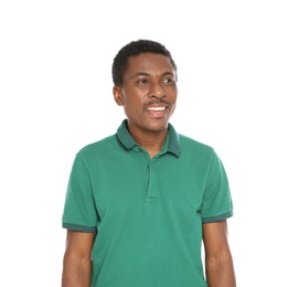 Photo of Portrait of happy African-American man on white background