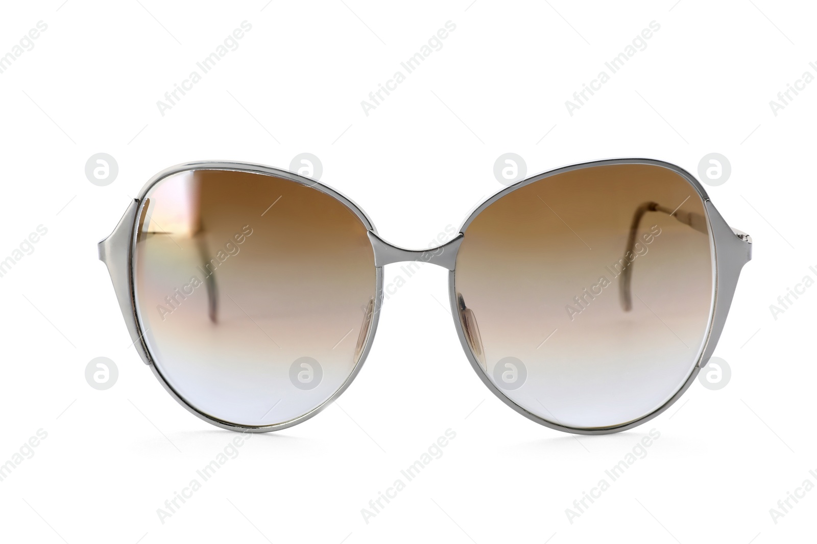 Photo of Beautiful sunglasses on white background. Beach object