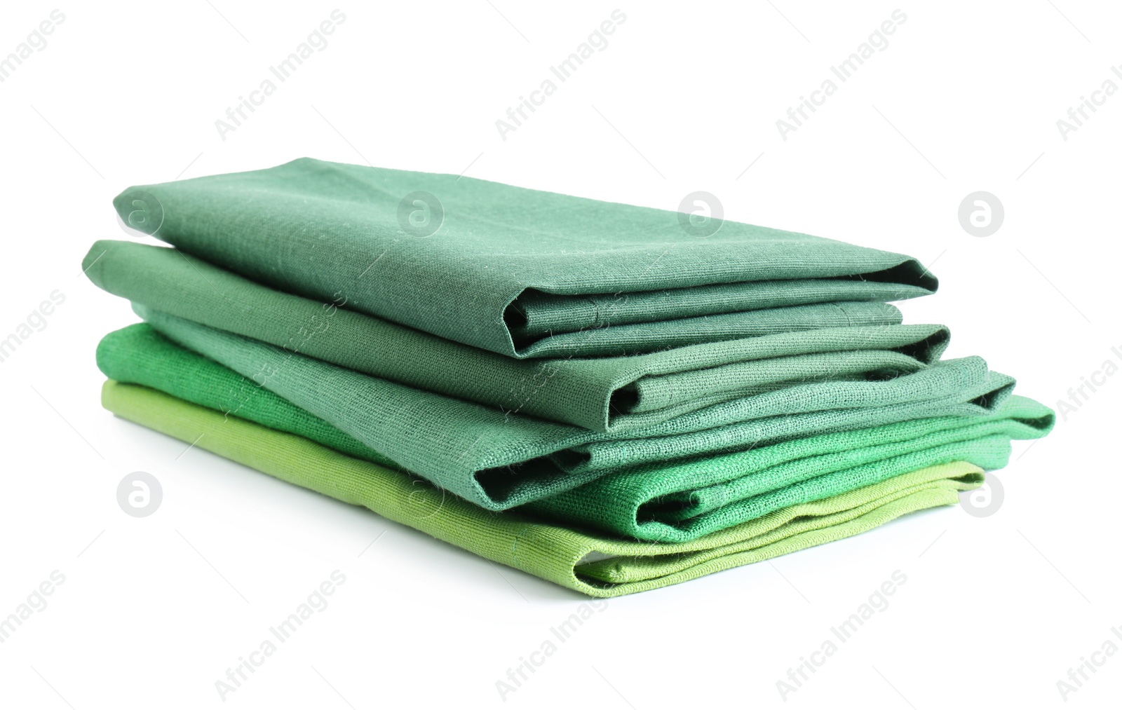 Photo of Stack of fabric napkins for table setting on white background