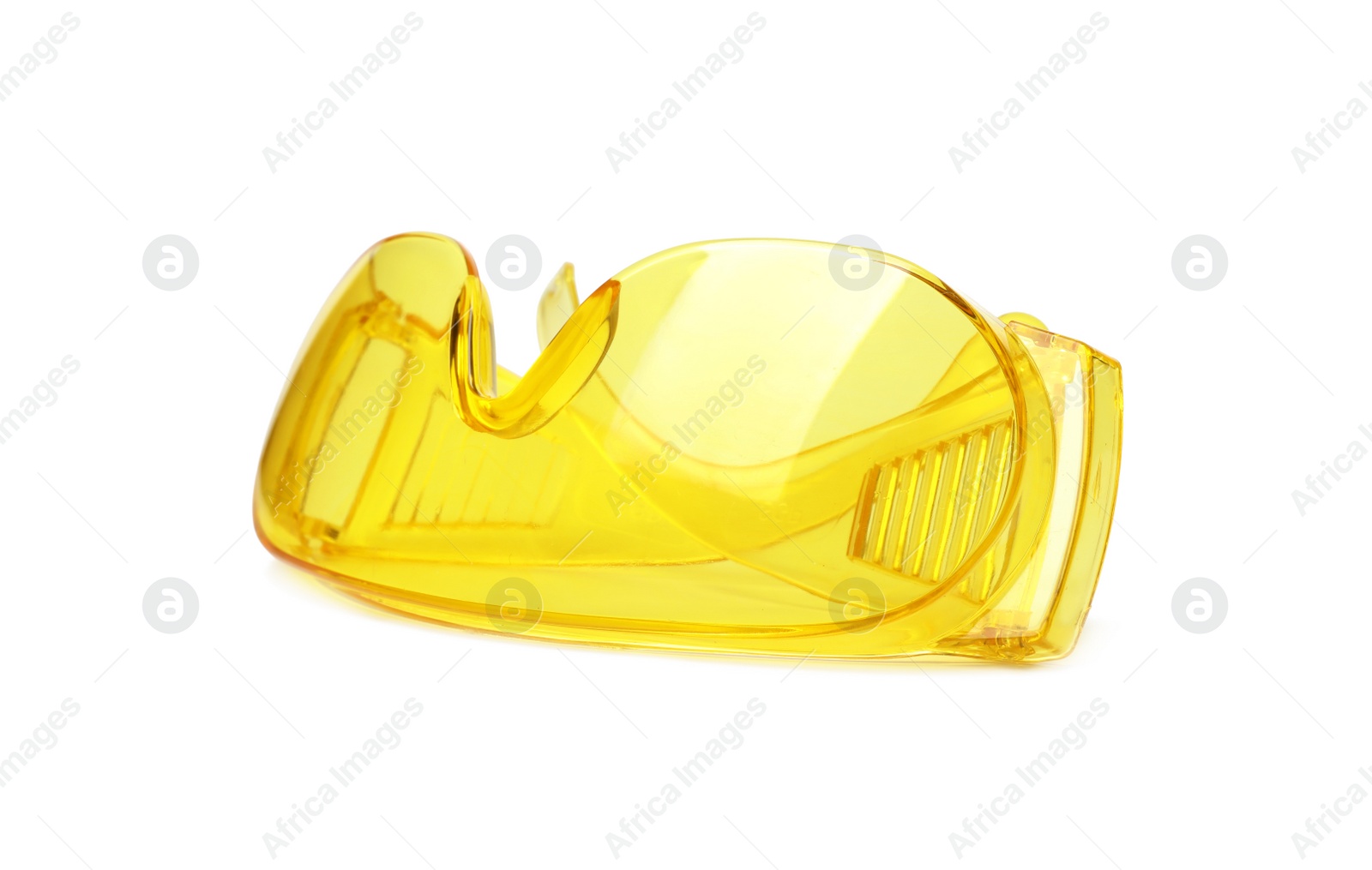 Photo of Protective goggles on white background. Construction tool