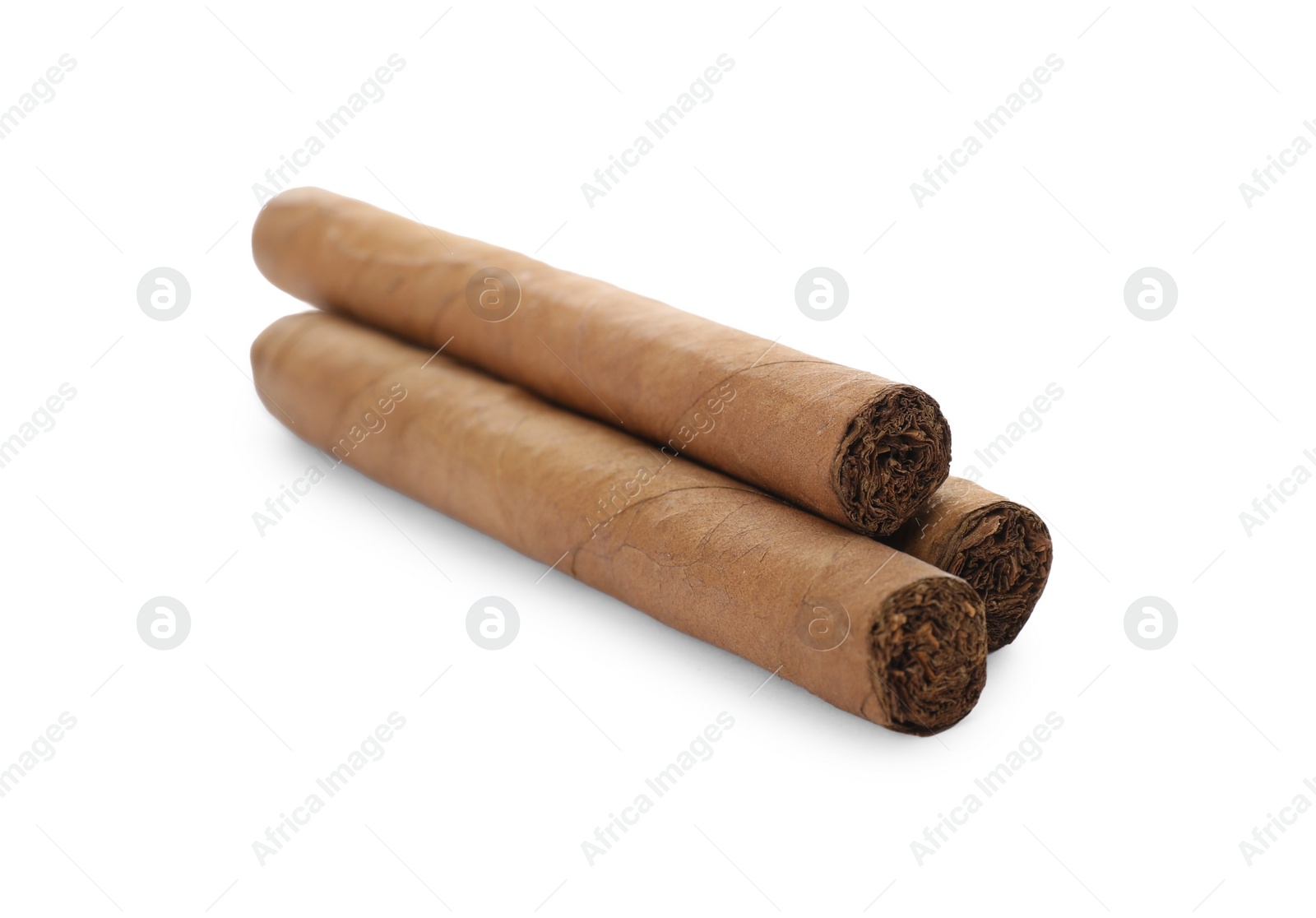 Photo of Cigars wrapped in tobacco leaves on white background