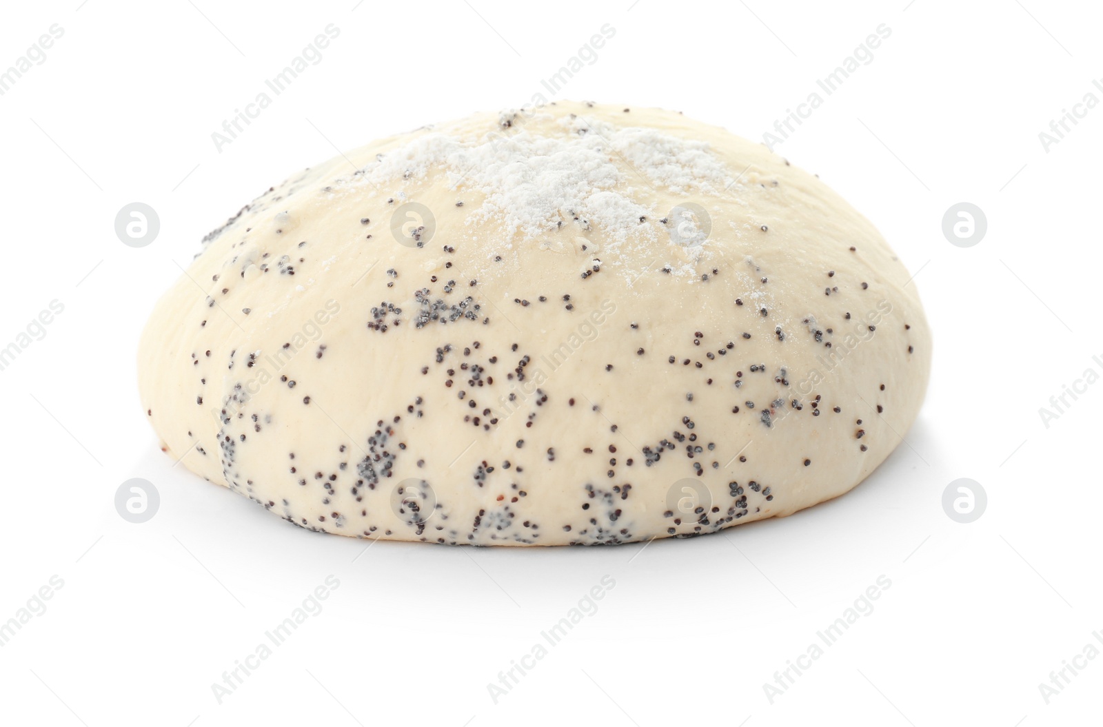 Photo of Raw dough with poppy seeds on white background