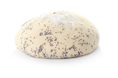 Photo of Raw dough with poppy seeds on white background