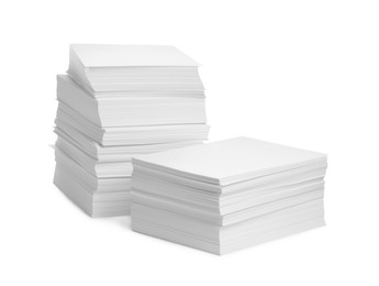 Stacks of paper sheets on white background