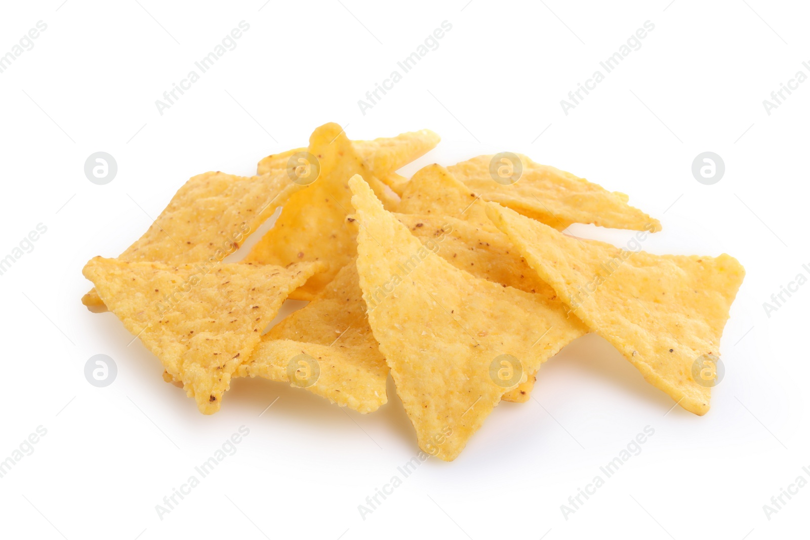 Photo of Tasty tortilla chips (nachos) on white background