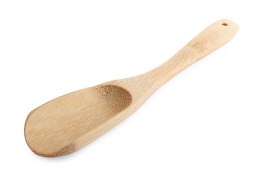 Photo of One new wooden spoon on white background