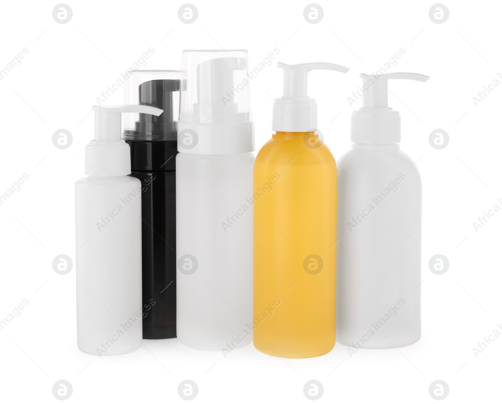 Photo of Different face cleansing products isolated on white