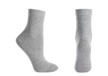 Image of Pair of light grey socks isolated on white