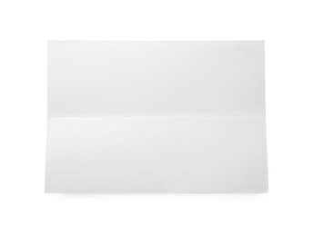 Photo of Blank paper sheet with crease isolated on white, top view