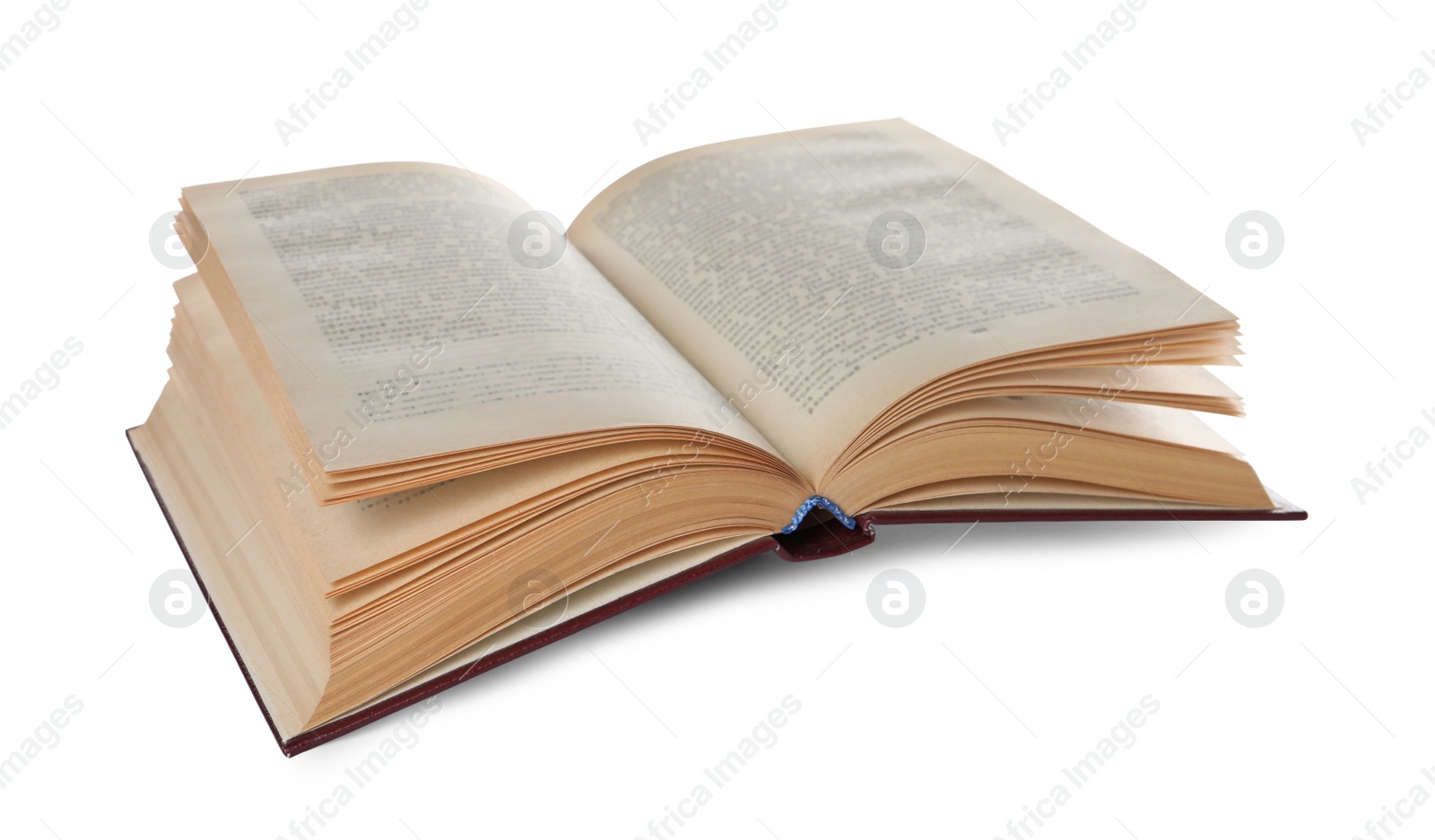 Photo of Open old hardcover book isolated on white