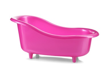 Photo of Empty pink toy bathtub isolated on white
