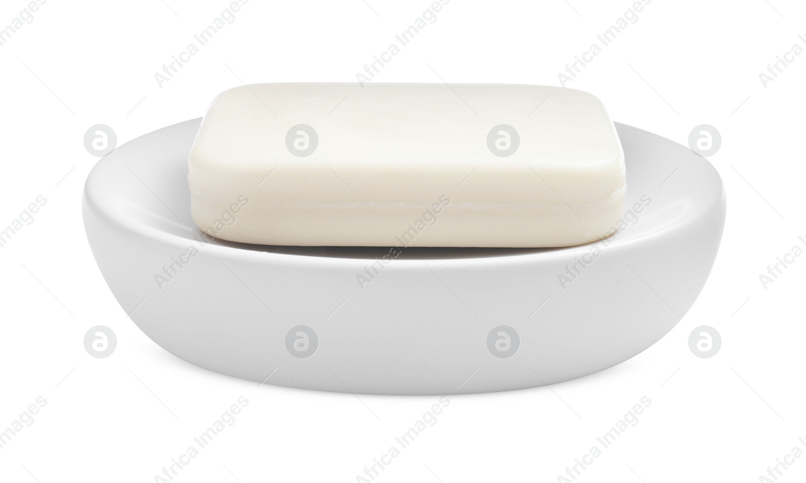 Photo of Holder with soap bar on white background