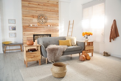 Cozy living room interior inspired by autumn colors