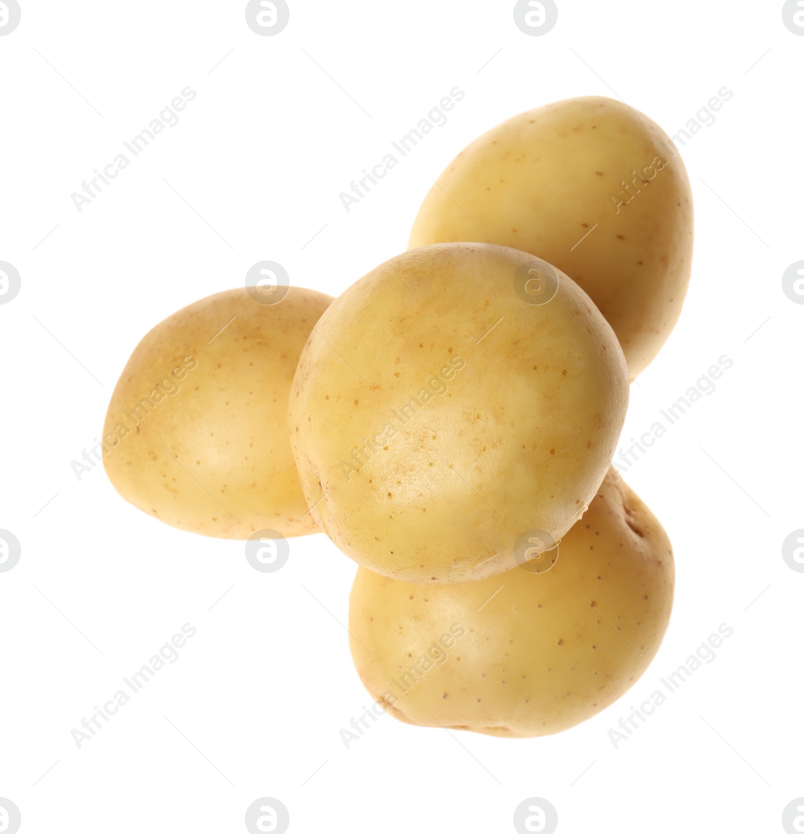 Photo of Fresh raw organic potatoes on white background