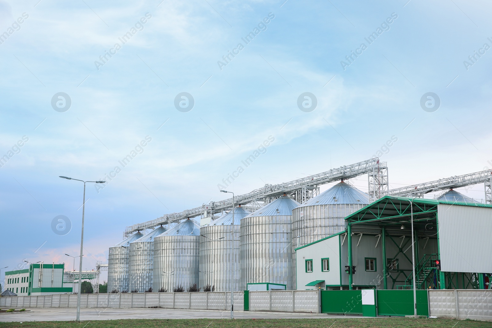 Photo of Row of modern granaries for storing cereal grains