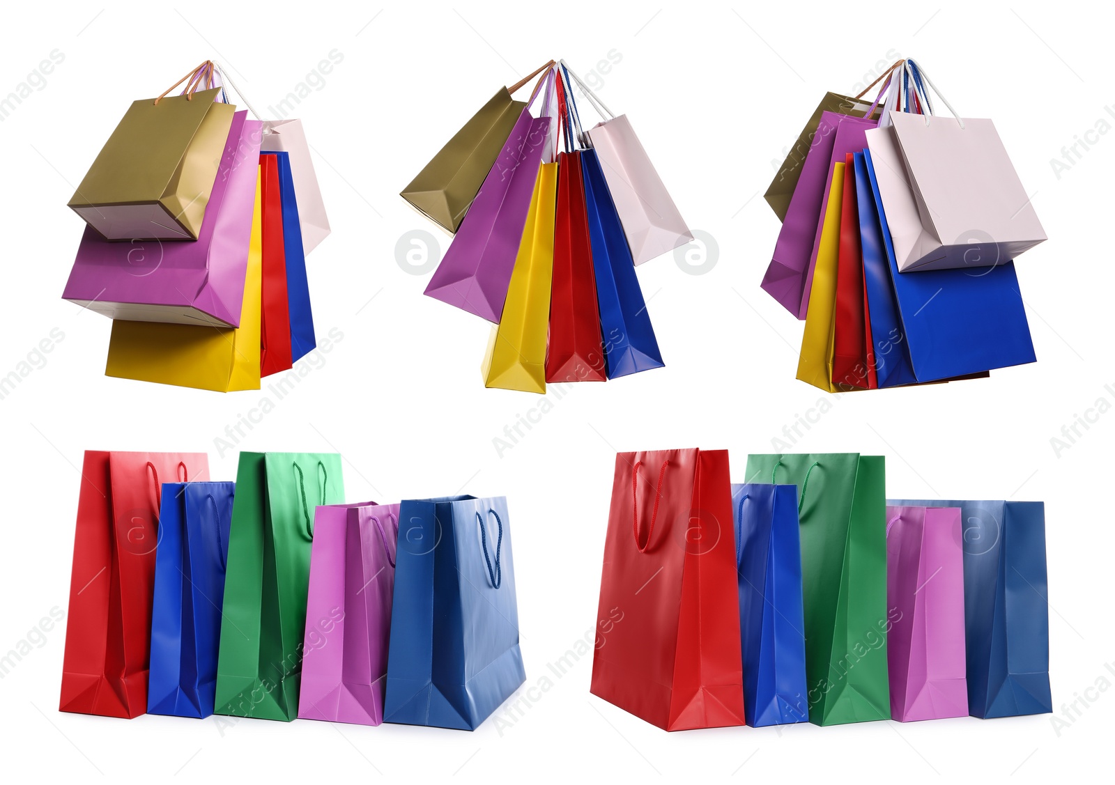 Image of Colorful shopping bags isolated on white, set