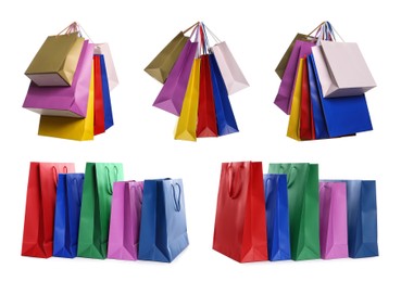 Colorful shopping bags isolated on white, set