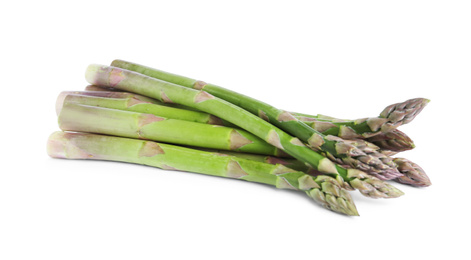 Photo of Fresh raw asparagus isolated on white. Healthy eating
