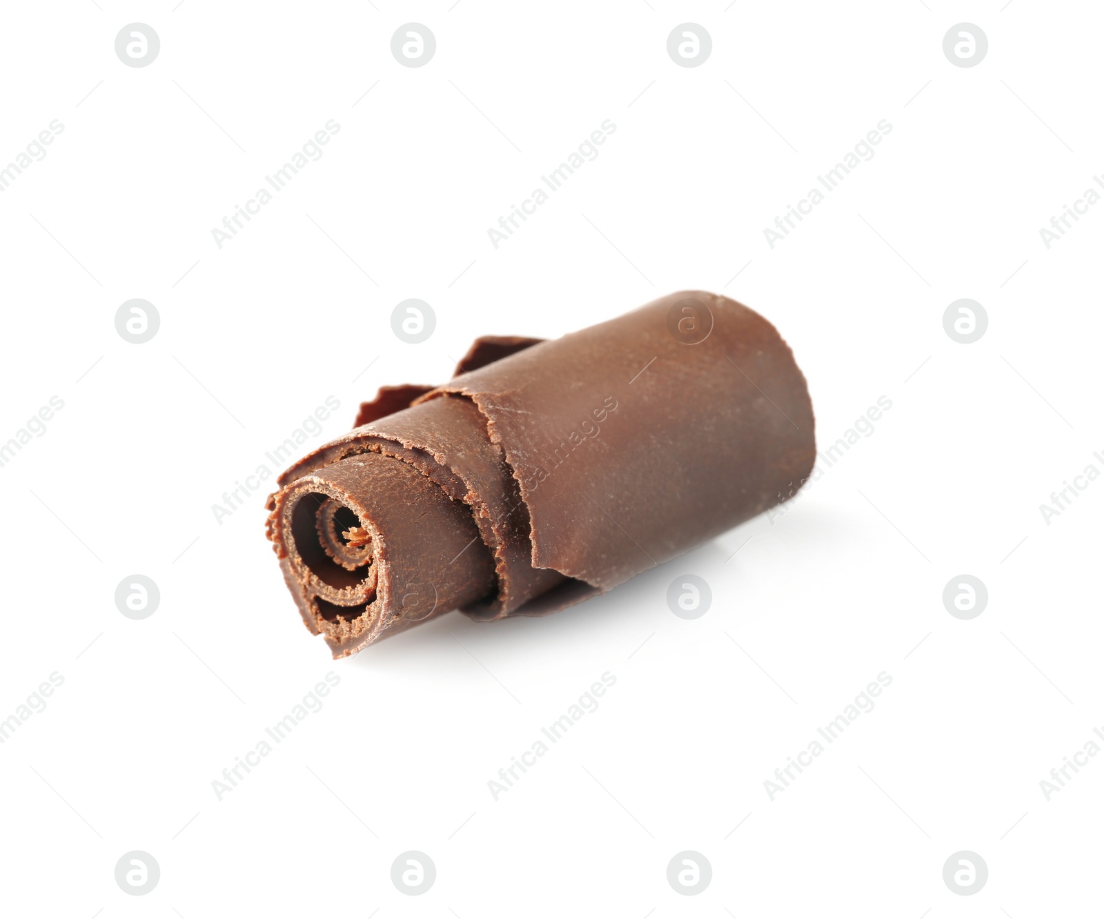 Photo of Yummy chocolate curl for decor on white background