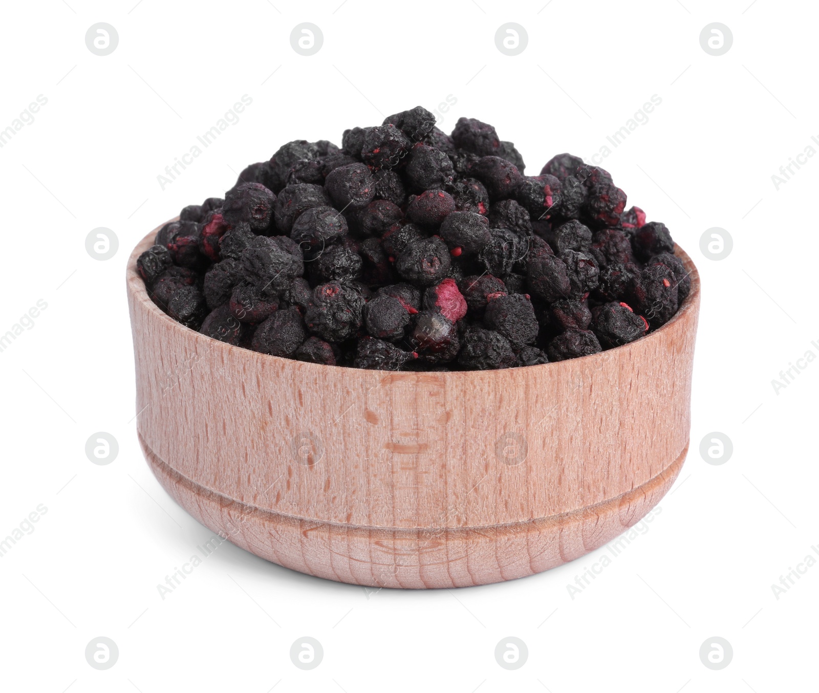 Photo of Freeze dried blueberries in bowl on white background