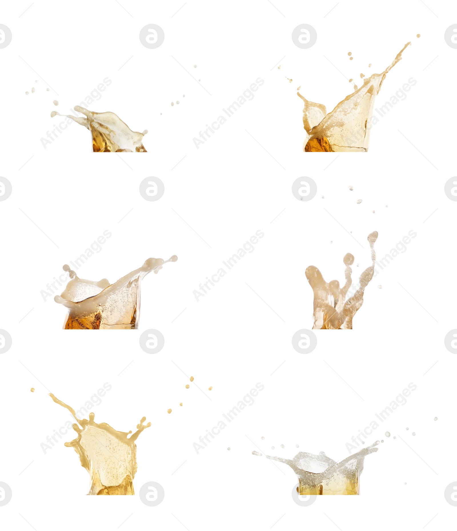 Image of Set with beer splashes on white background