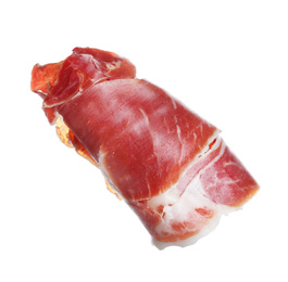 Photo of Roll of tasty prosciutto isolated on white